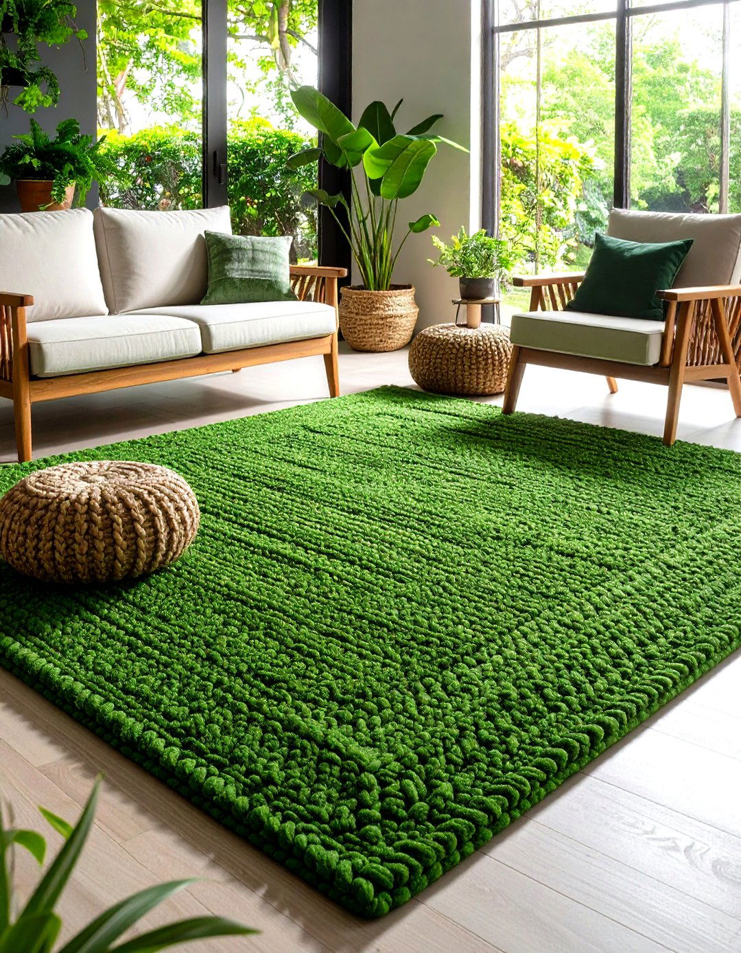 Anchor the Room with a Forest Green Rug - 20 Forest Green Living Room Ideas