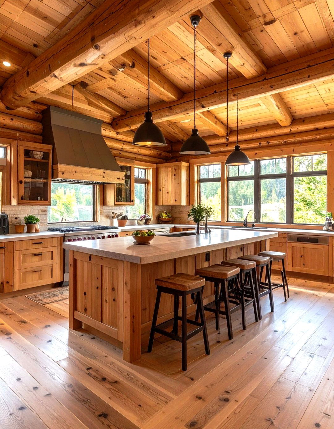 Angled Bar Top Log Cabin Kitchen - 20 Log Cabin Kitchen Design Ideas