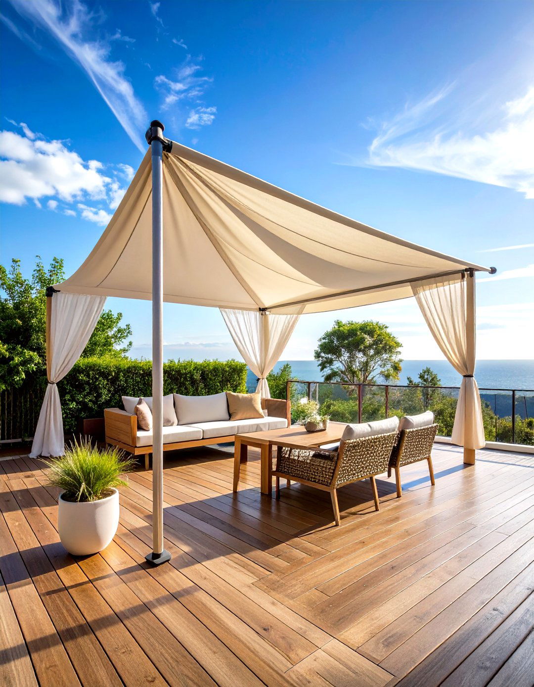 Angled Shade Sails for Modern Deck Privacy - 20 Deck Privacy Ideas