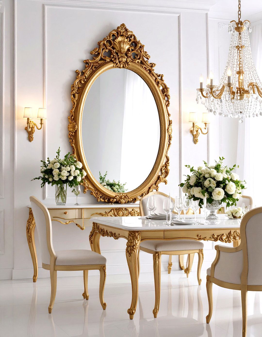 Antique Gilt Mirror Over a Sideboard - 20 Dining Room Mirror Ideas