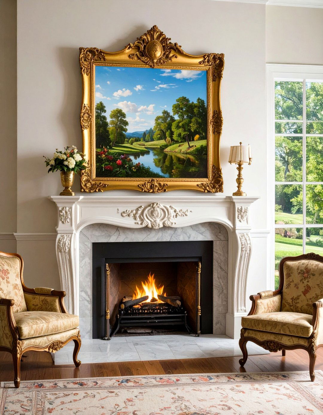Antique Mirror Above the Hearth - 20 French Country Fireplace Ideas