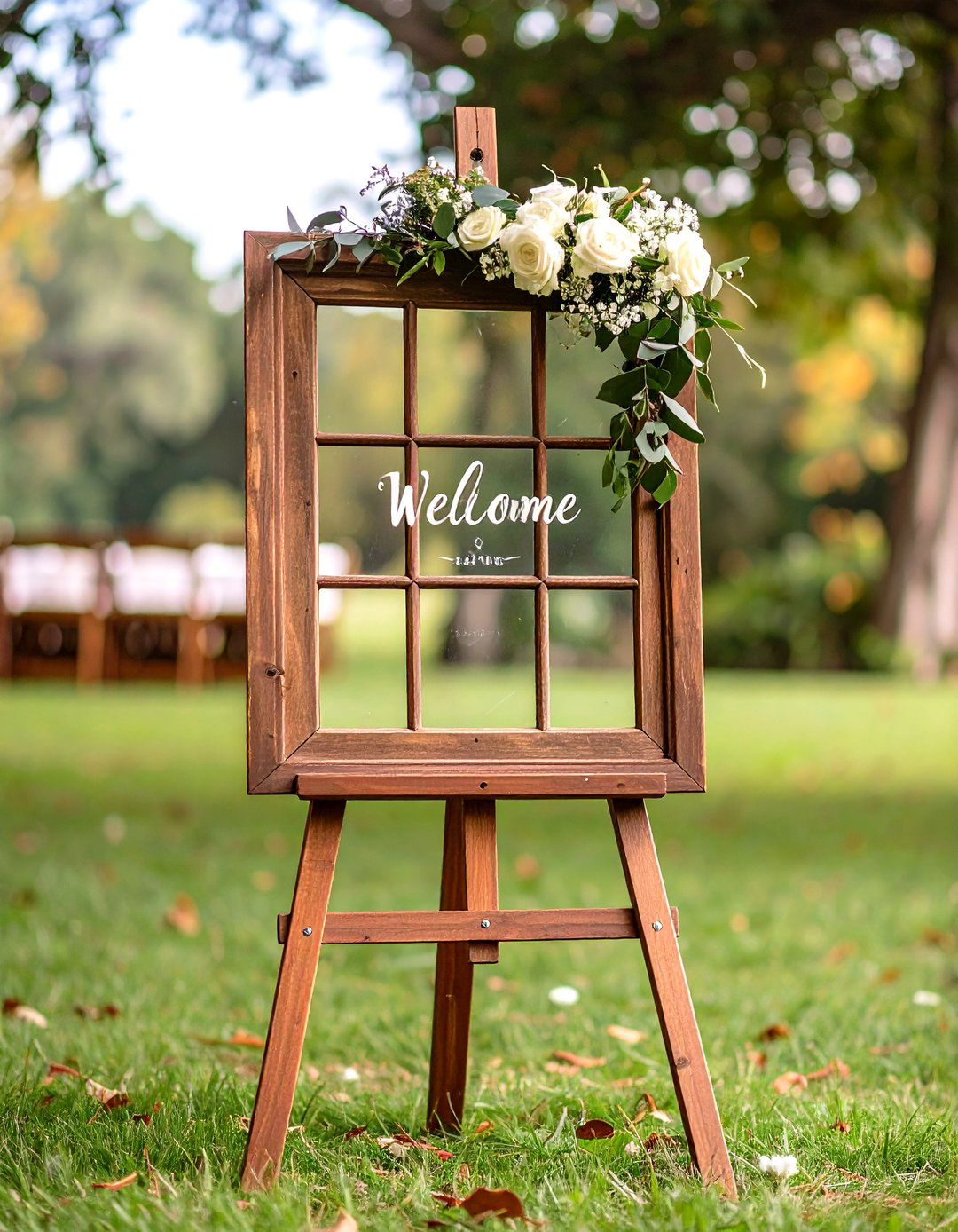 Antique Window Wedding Welcome Sign with Elegant Vinyl Lettering - 20 Wedding Welcome Sign Ideas