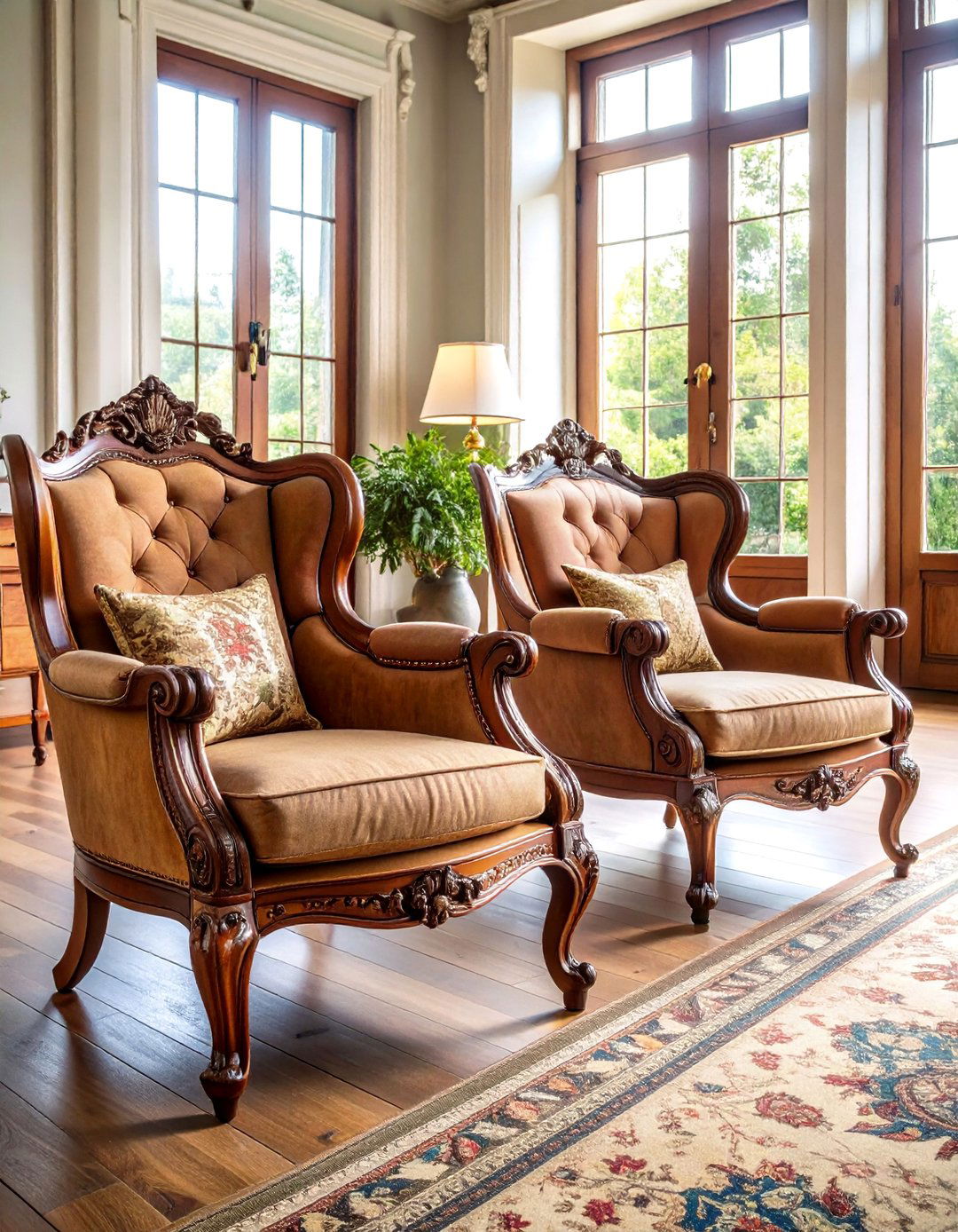 Antique Wooden Chairs in Front of Fireplace - 20 Chairs in Front of Fireplace Ideas