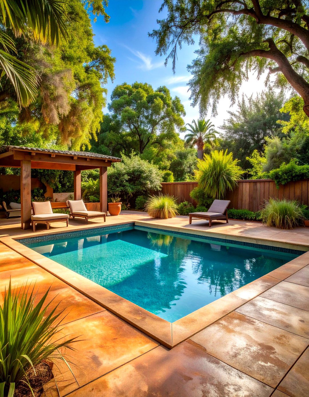 Antiqued Concrete Pool Deck with Vintage Charm - 20 Concrete Pool Deck Ideas
