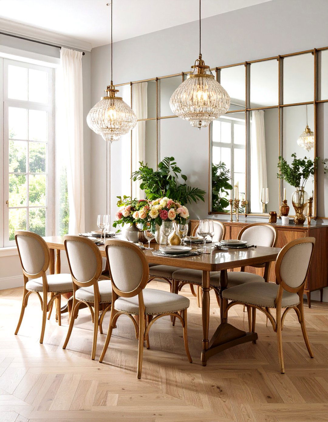 Antiqued Mirror Wall Paneling to Expand Space - 20 Dining Room Wall Paneling Ideas