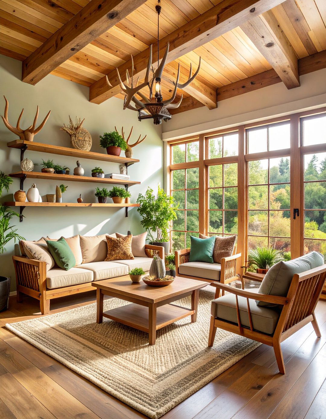 Antler Decor Accents in a Sunroom - 20 Rustic Sunroom Ideas