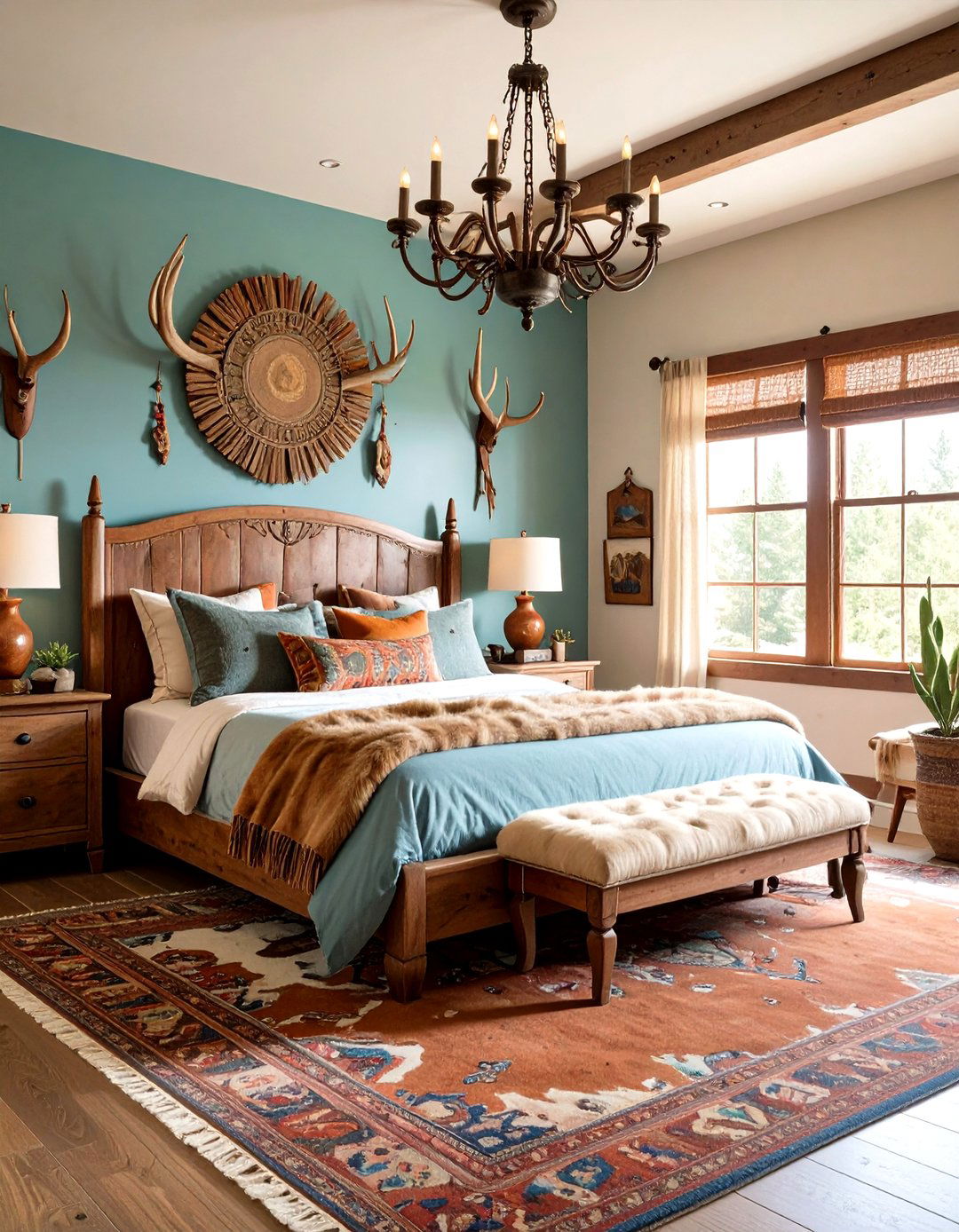 Antler and Hide Western Bedroom - 20 Western Bedroom Ideas