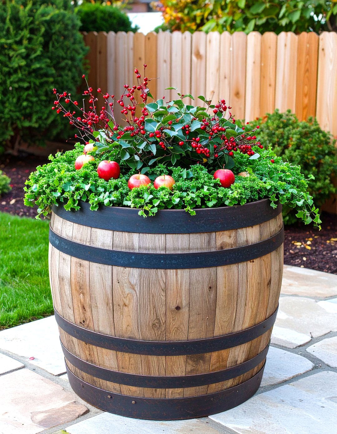 Apple Barrel Planter for Farmhouse Front Door Fall Decor - 20 Front Door Fall Decor Ideas
