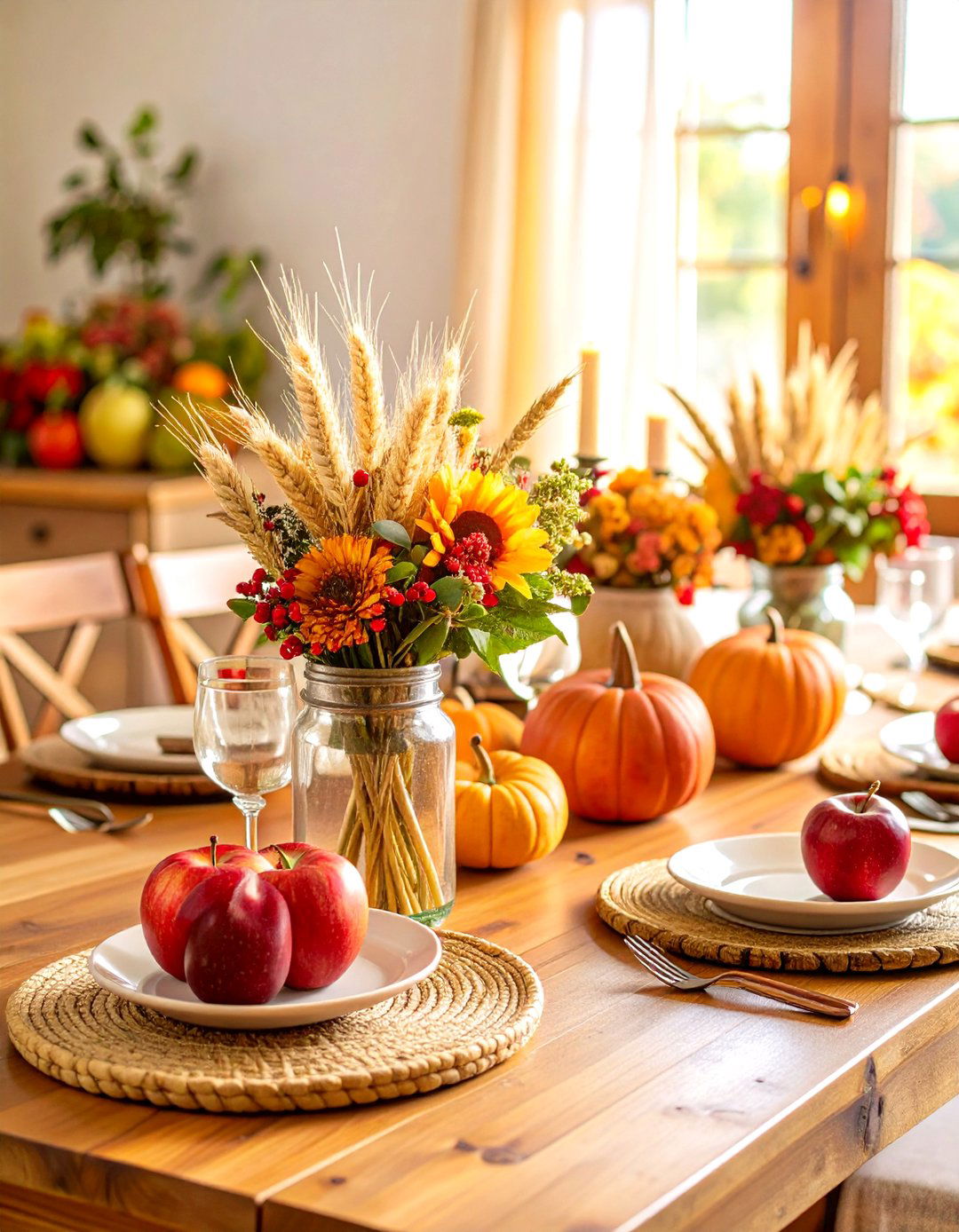 Apple and Wheat Harvest Jar - 20 Mason Jar Centerpiece Ideas
