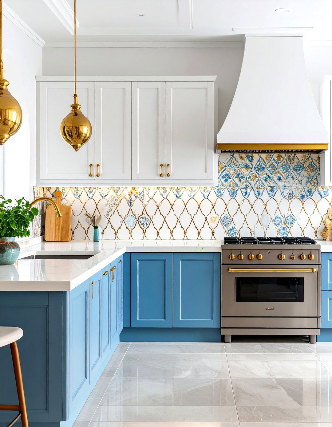 Arabesque Kitchen Backsplash Pattern with Metallic Accents - 20 Kitchen Backsplash Ideas