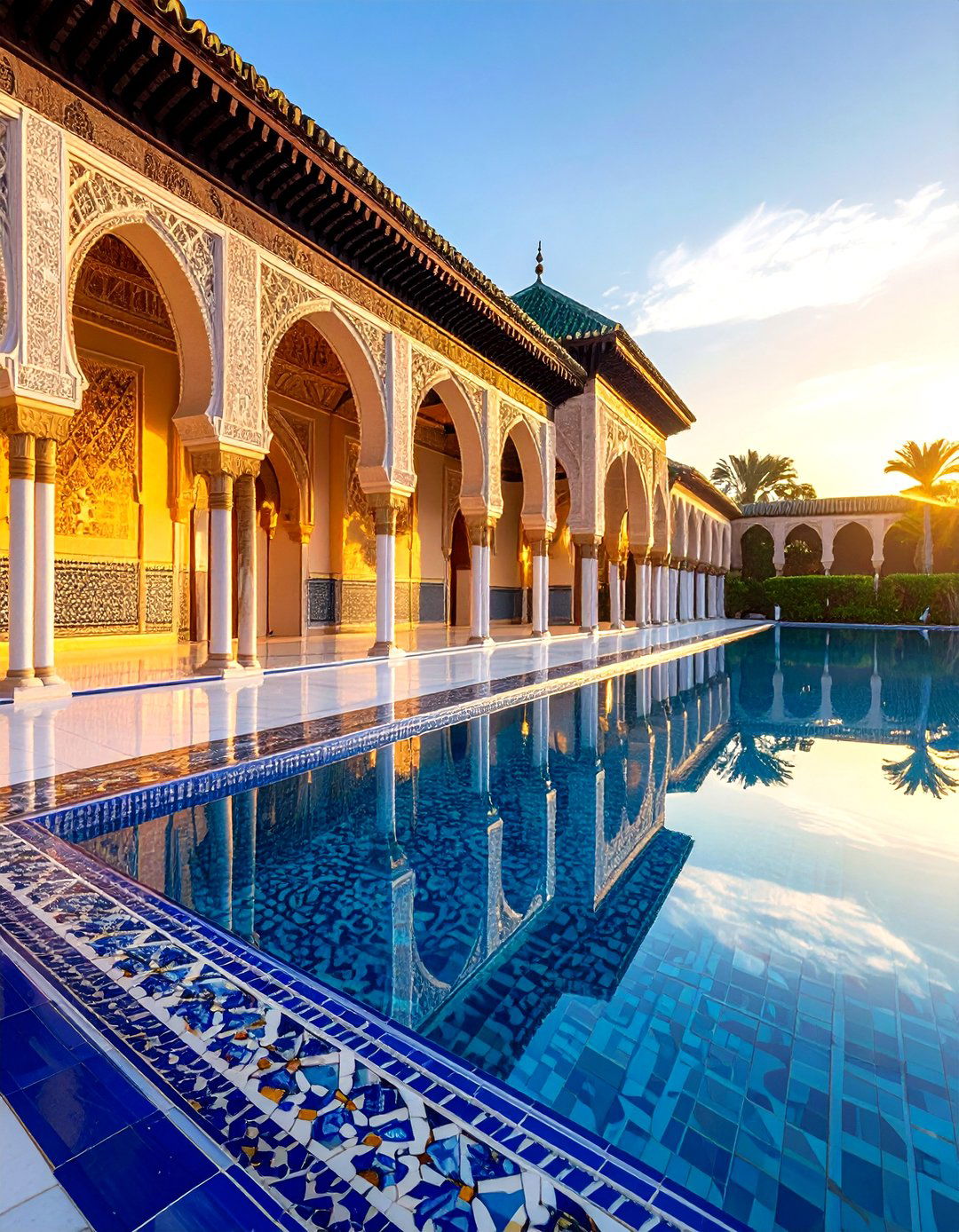 Arabesque Pattern Waterline Pool Tile Artistry - 20 Waterline Pool Tile Ideas