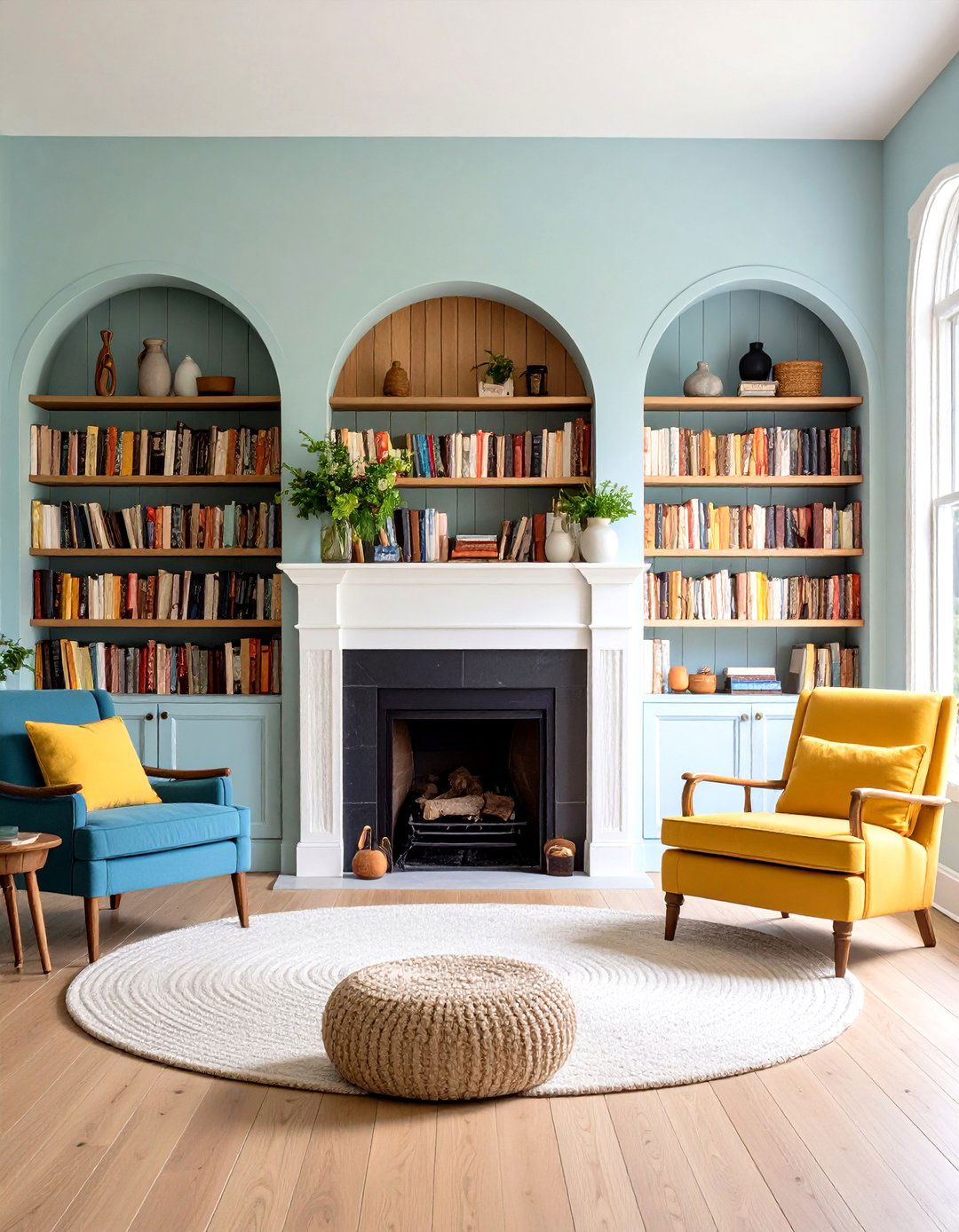 Arched Bookcases Echo Curved Fireplaces - 20 Fireplace With Bookshelves