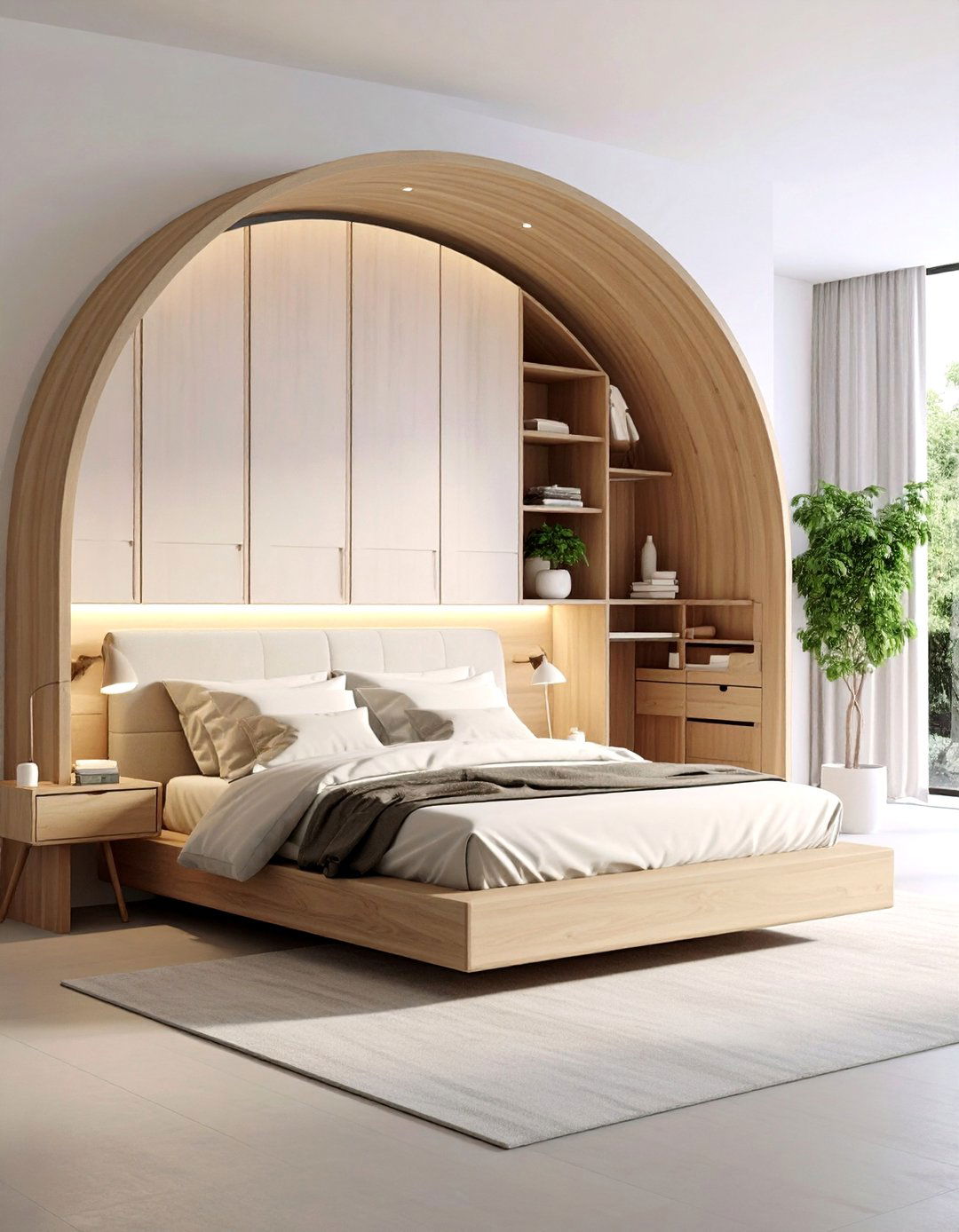 Arched Bridge Wardrobe Portal - 20 Built-in Wardrobe Ideas Around a Bed