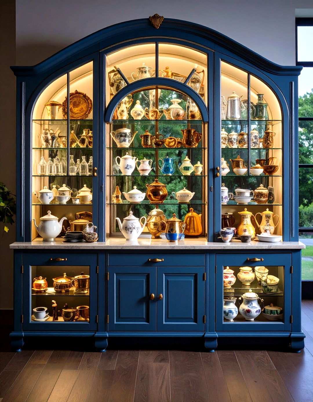Arched Glass Cabinets Showcase Curios with Elegance - 20 Gothic Kitchen Ideas
