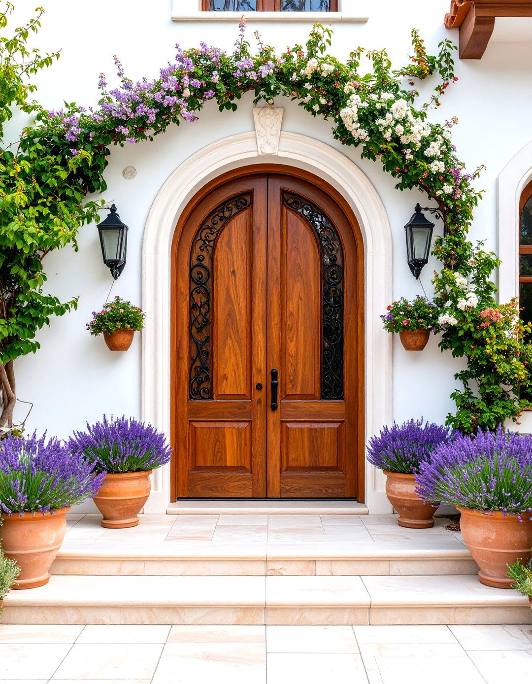 Arched Mahogany Mediterranean Front Door with Wrought Iron Accents - 20 Mediterranean Front Door Ideas