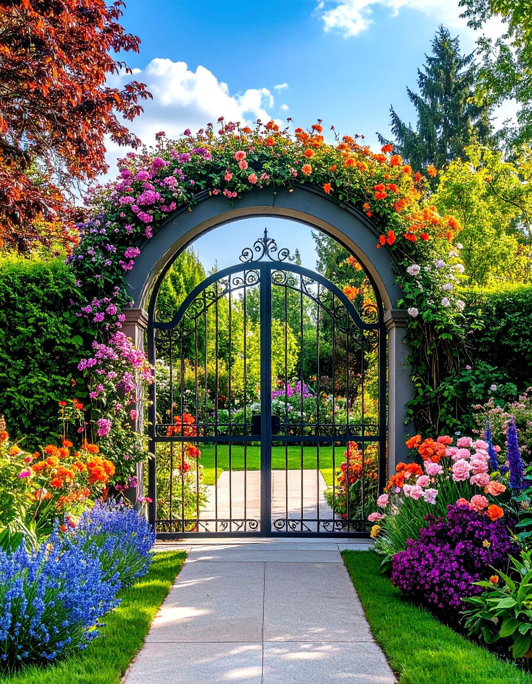 Arched Metal Garden Gate with Classical Elegance - 20 Metal Garden Gate Ideas