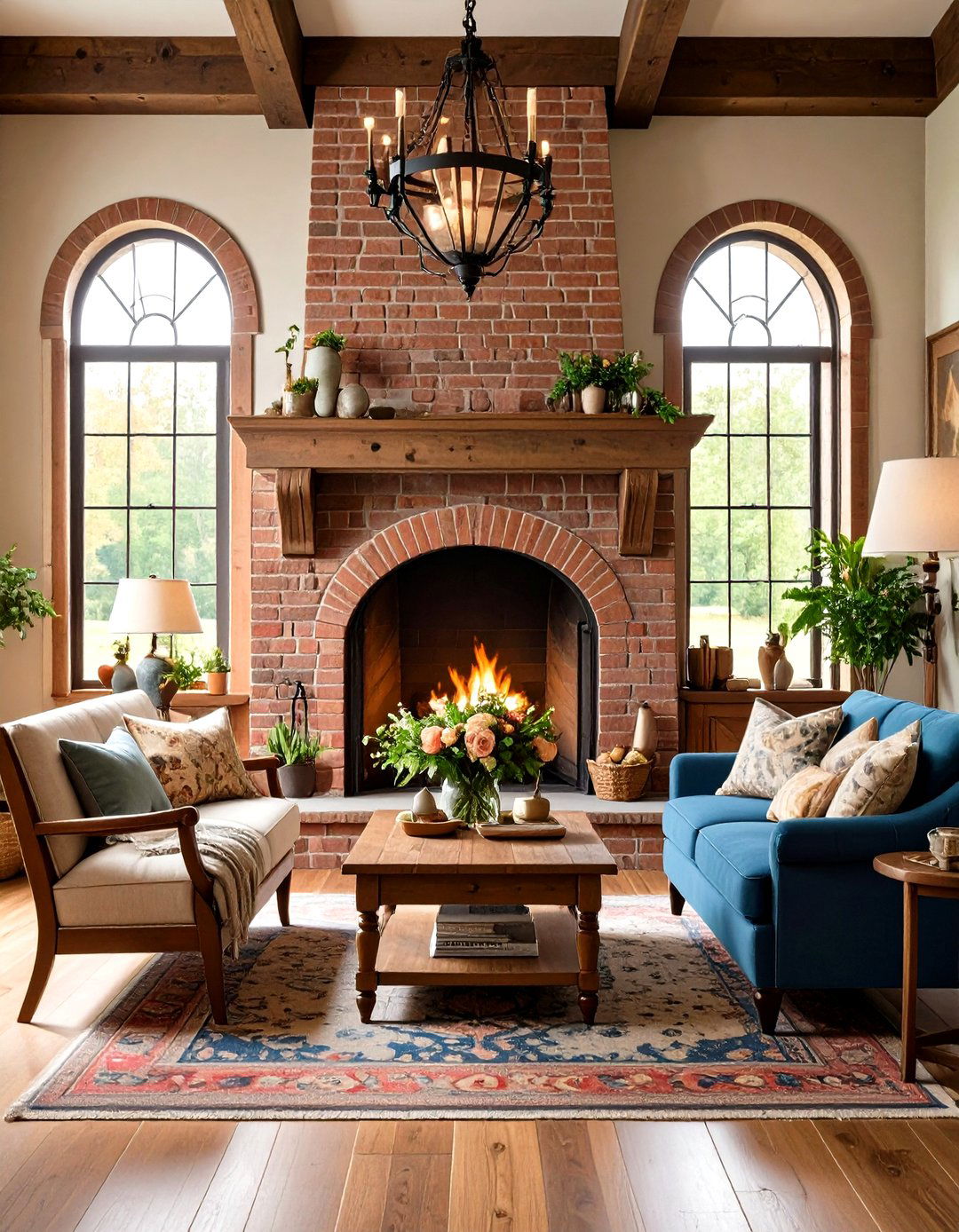 Arched Opening Rustic Brick Fireplace - 20 Rustic Brick Fireplace Ideas