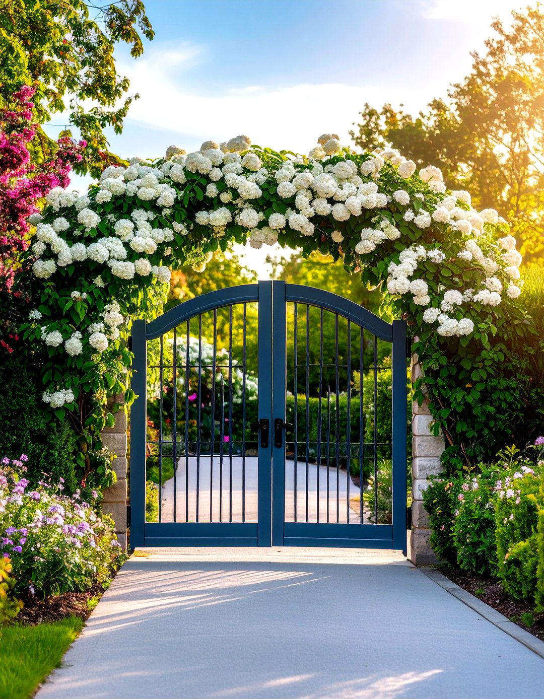 Arched Steel Driveway Gate with Vines - 20 Driveway Gate Ideas