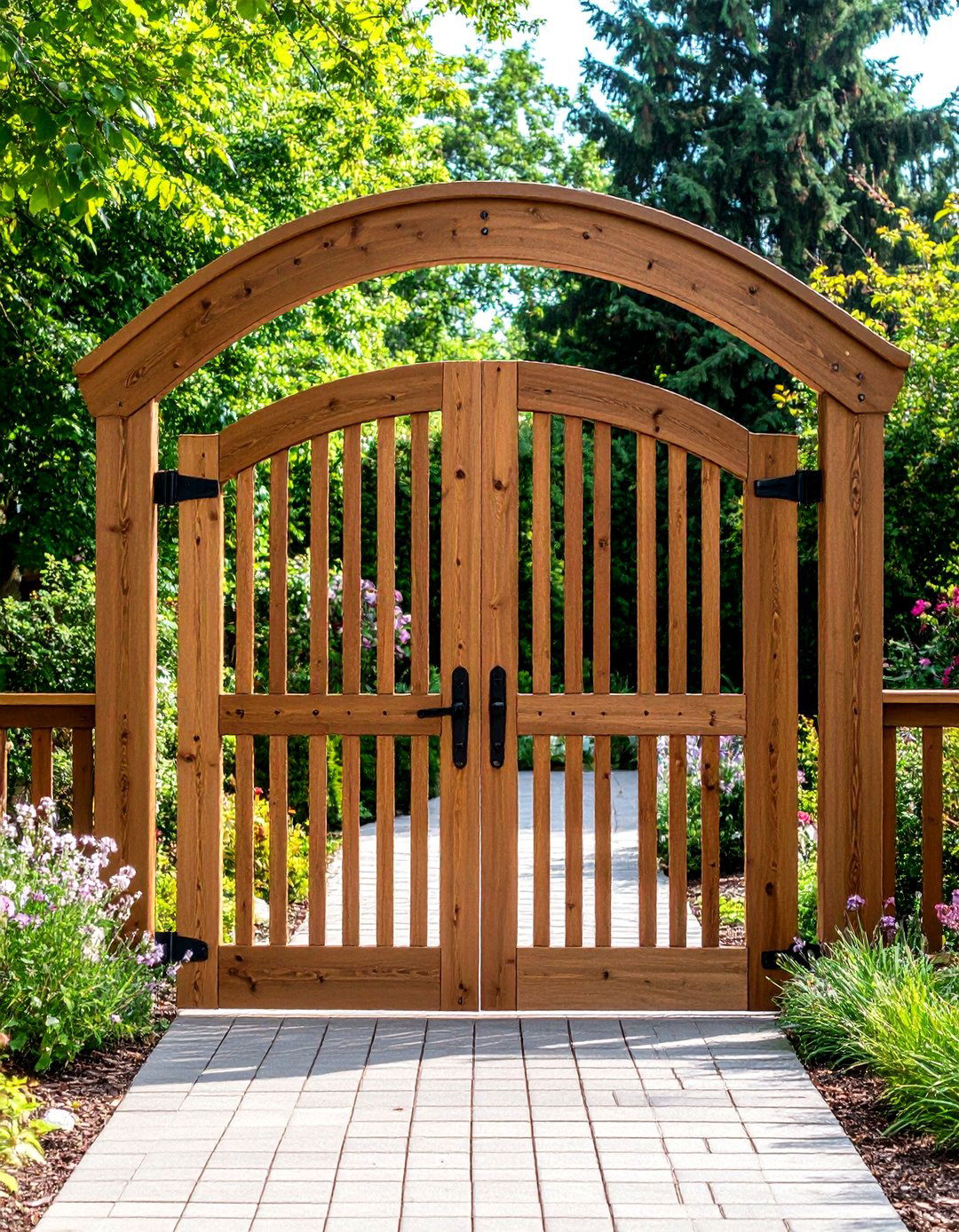 Arched Top Deck Gate Softens Straight Lines - 20 Deck Gate Ideas