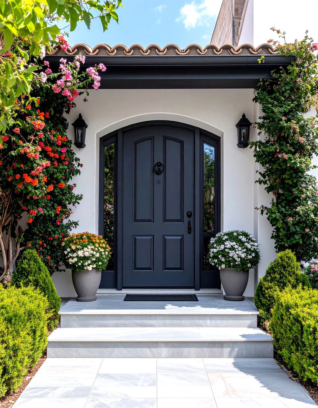 Arched Top European Flair - 20 Dark Gray Front Door Ideas