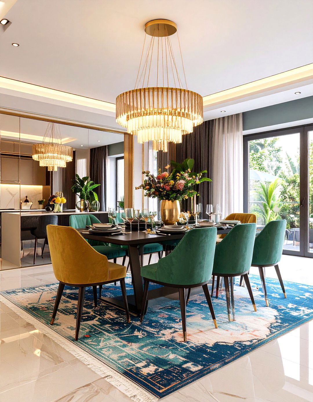 Area Rugs and Lighting Define Zones in Open Plan Dining Rooms - 20 Dining Room Ideas