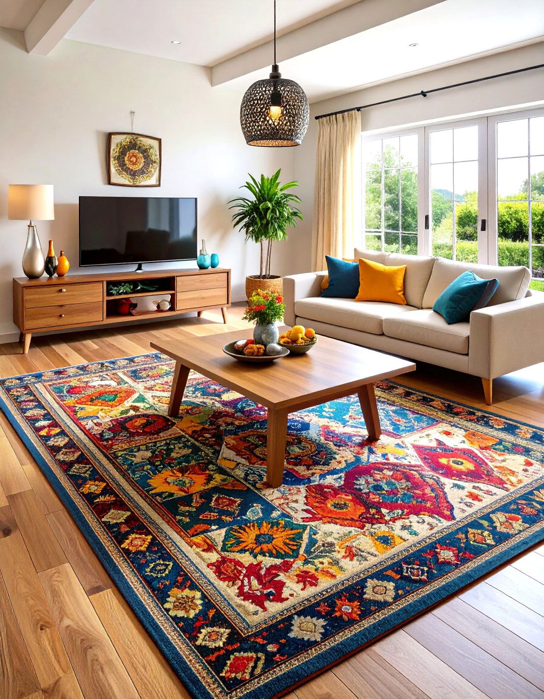 Area Rugs to Define Dining and TV Zones - 20 Small Living Room Ideas With Tv and Dining Table