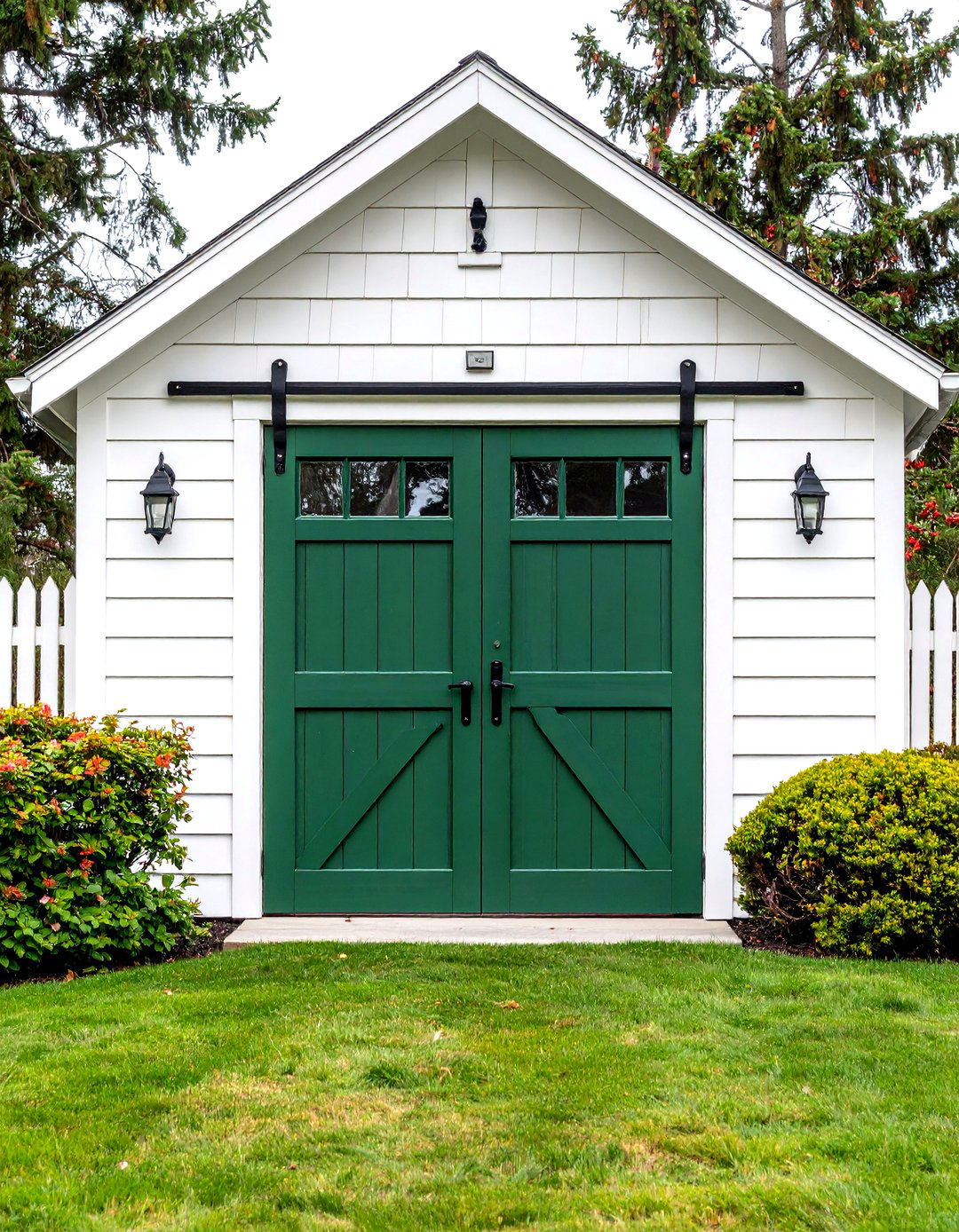 Army Green Barn Style Sliding Garage Door - 20 Green Garage Door Ideas