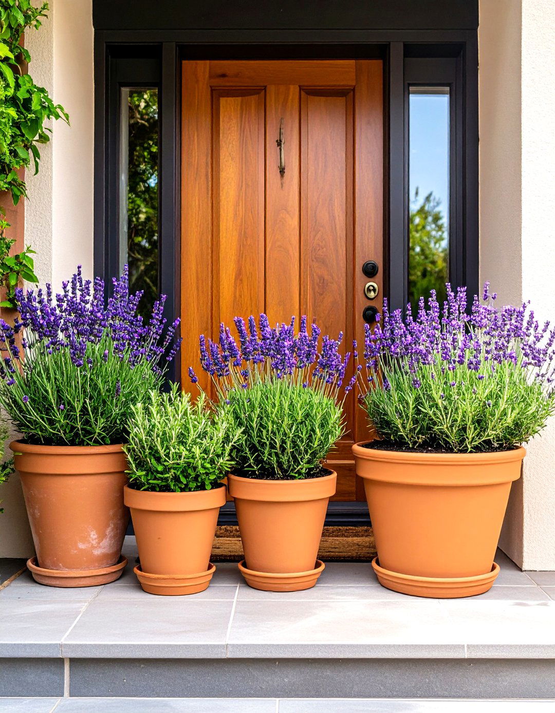 Aromatic Herb Pots Freshen Front Door Decor - 20 Front Door Decor Ideas