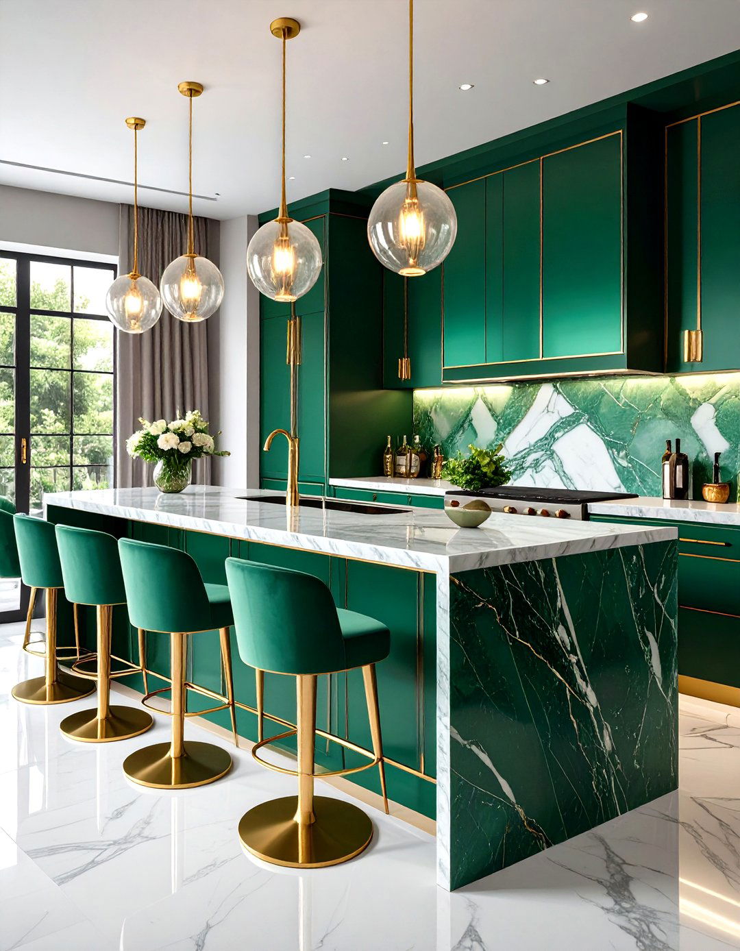 Art Deco Bar with Emerald Inlay - 20 Green Marble Countertop Design Ideas