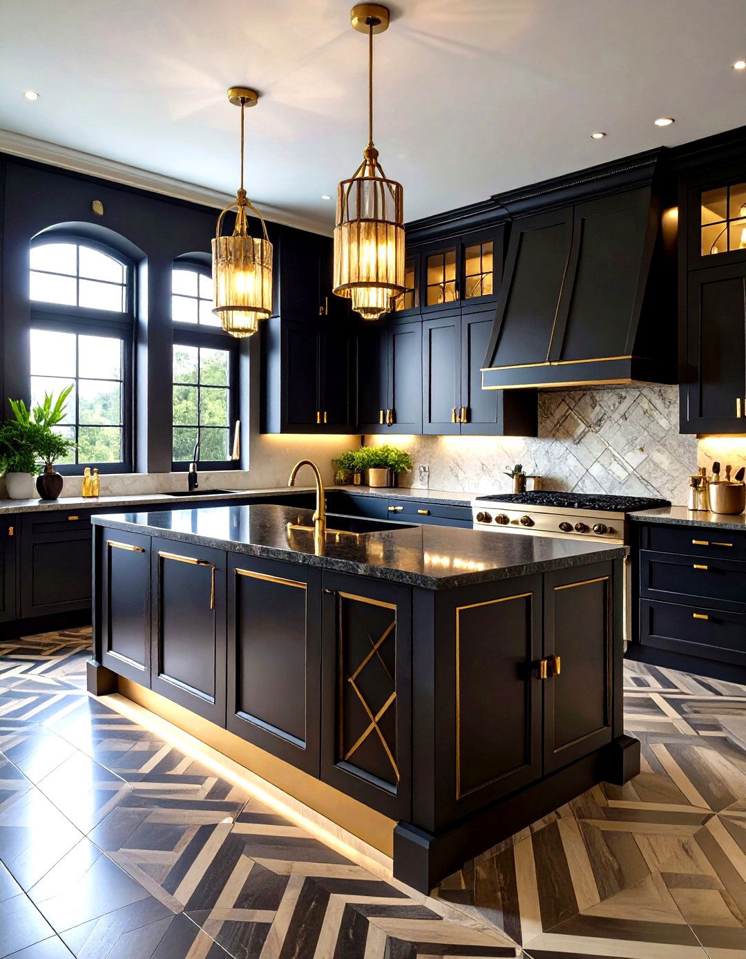 Art Deco Black and Brass Kitchen Design - 20 kitchens with beautiful black cabinets