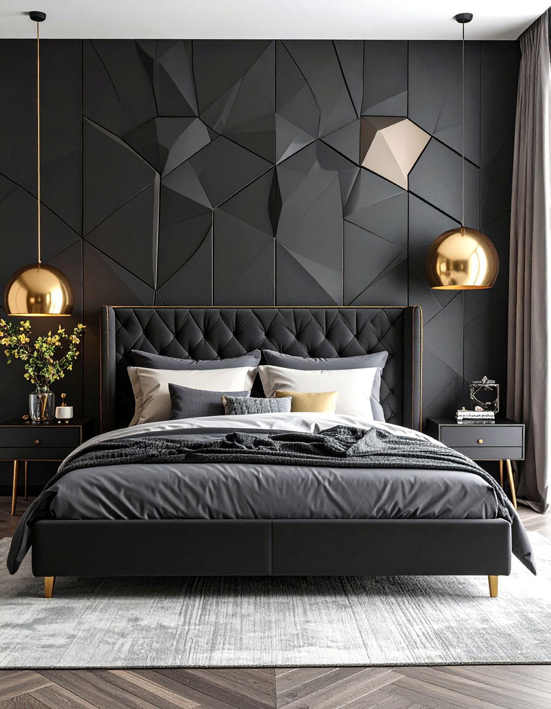 Art Deco Black and Gold Bedroom Geometry - 20 Black and Gold Bedroom Ideas