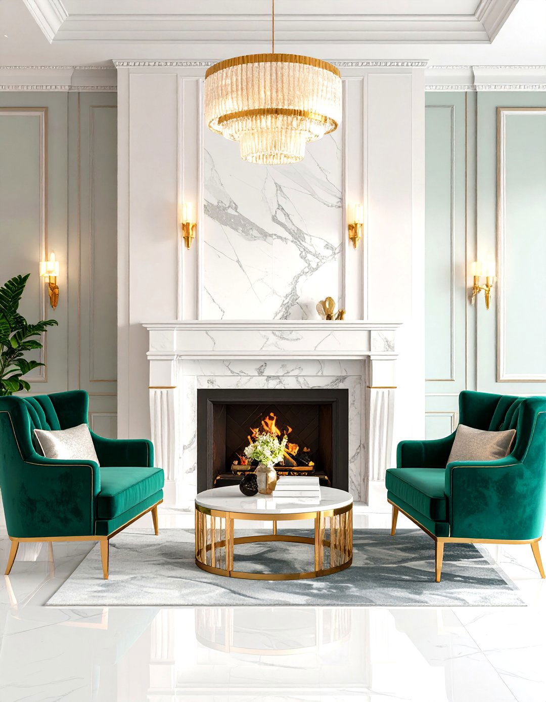 Art Deco Chevron Marble Hearth - 20 Marble Fireplace Ideas
