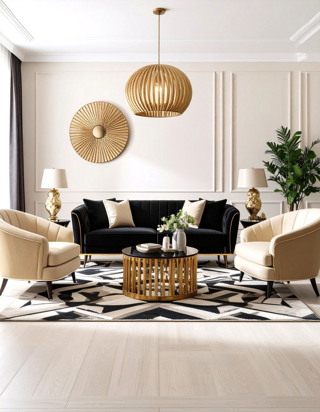 Art Deco Cream and Black Living Room - 20 Cream and Black Living Room Ideas