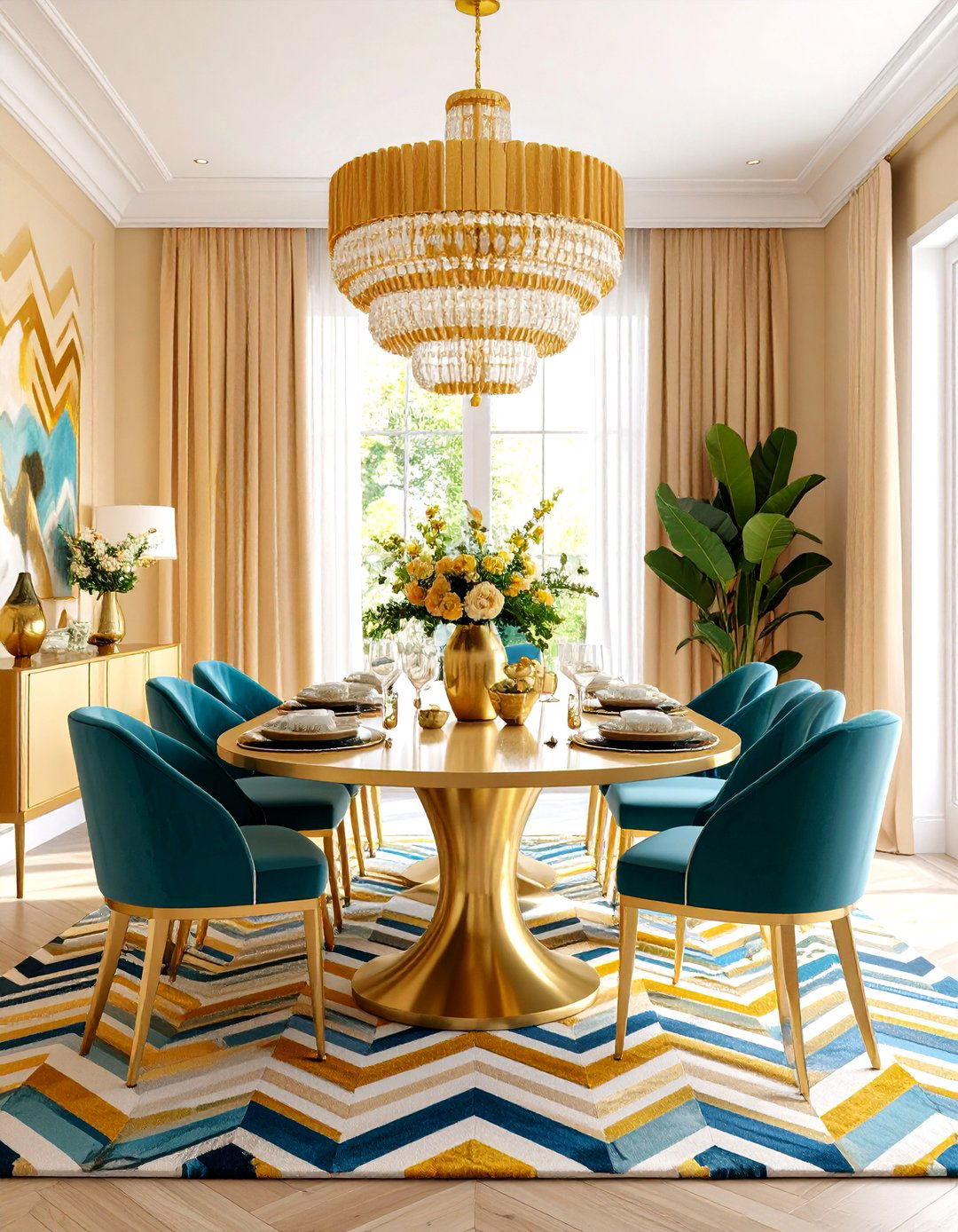Art Deco Dining Room with Zigzag and Chevron Patterns - 20 Art Deco Dining Room Ideas