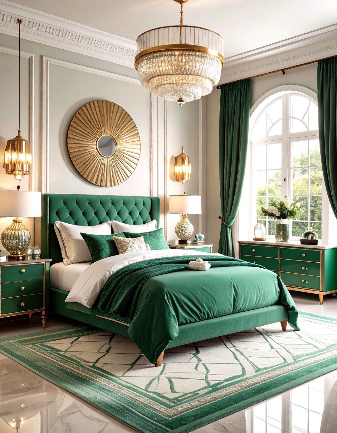 Art Deco Emerald Green Motifs - 20 Emerald Green Bedroom Ideas