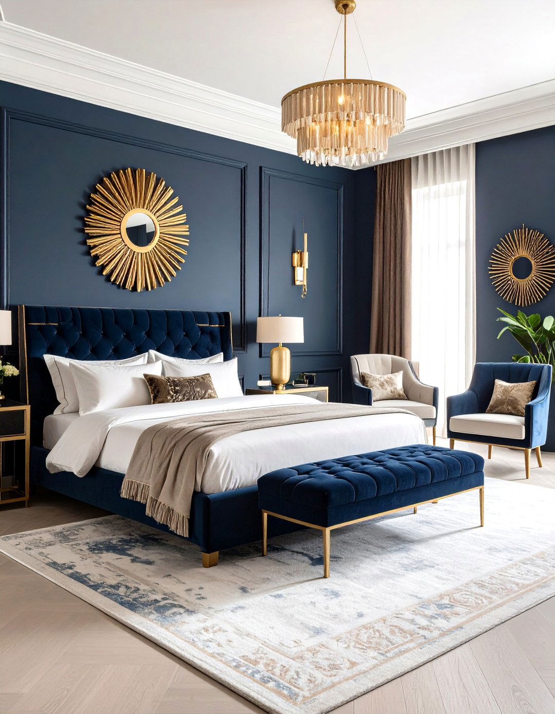 Art Deco Flair in a Dark Blue Bedroom - 20 Dark Blue Bedroom Ideas