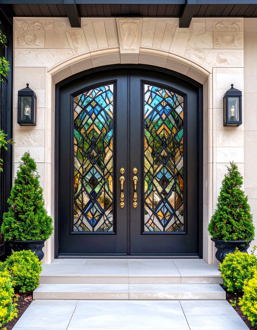 Art Deco Geometric Glass Double Front Door - 20 Double Front Door Ideas