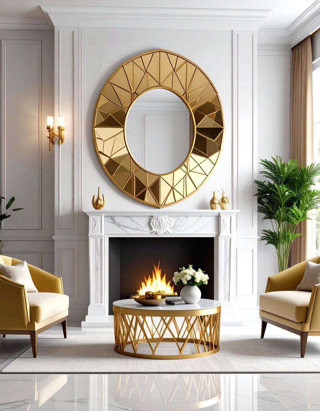 Art Deco Geometric Mirror Over Fireplace - 20 Mirror Over Fireplace Ideas