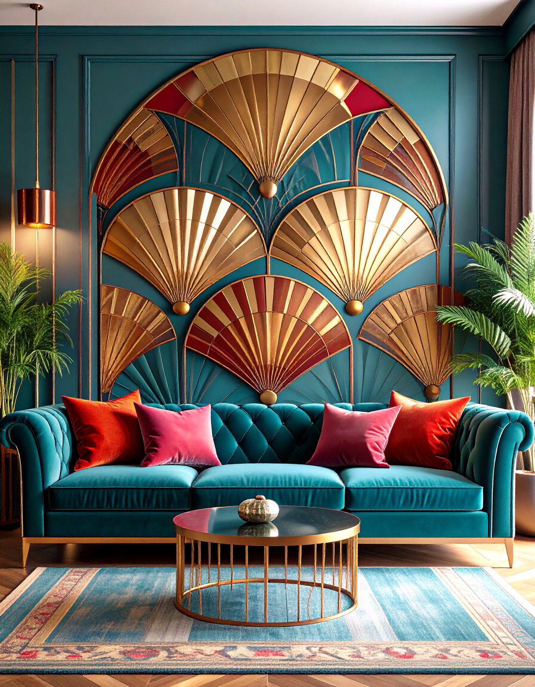 Art Deco Geometric Wallpaper - 20 Glam Living Room Ideas