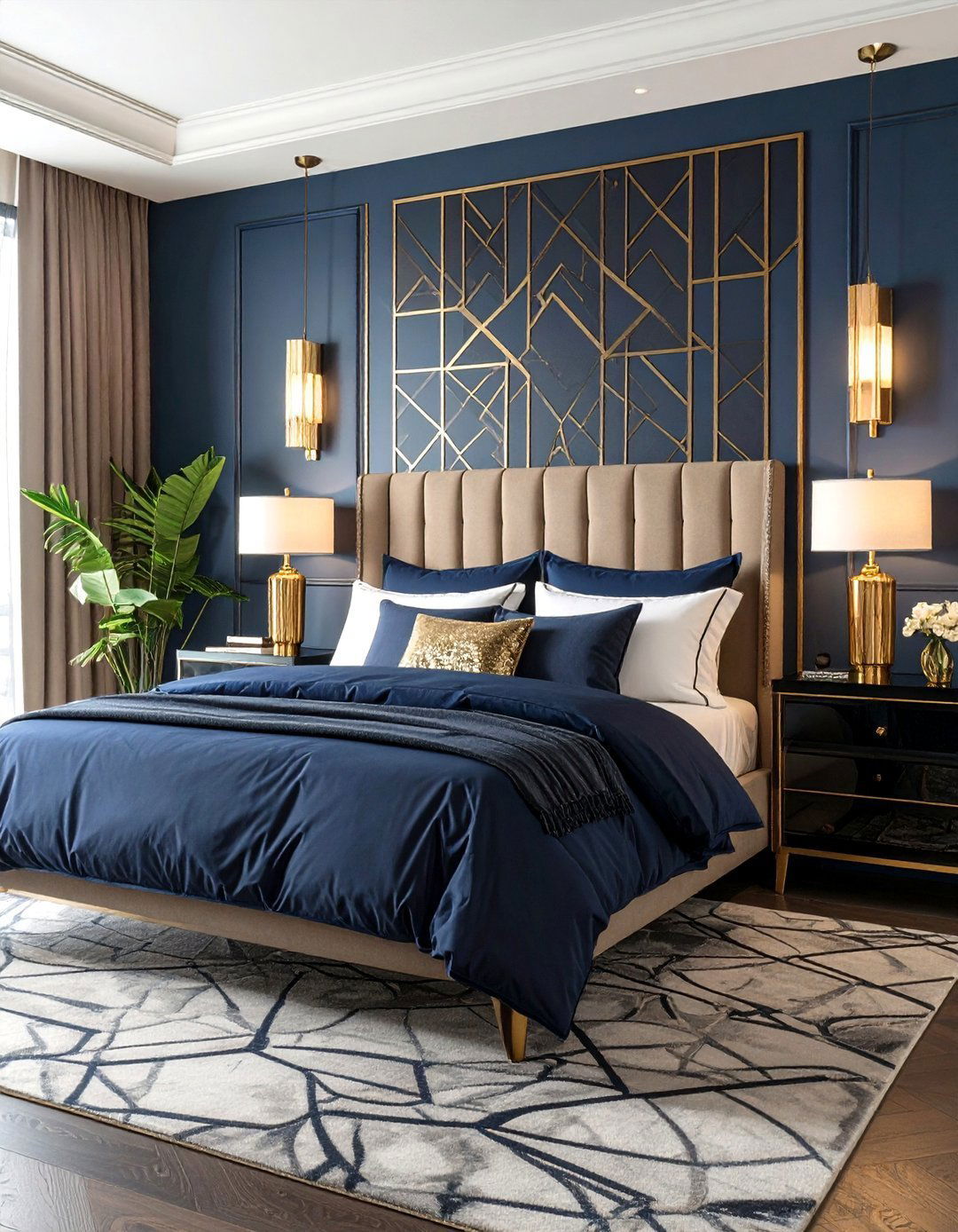 Art Deco Geometry for Black and Blue Bedroom Splendour - 20 Black and Blue Bedroom Ideas