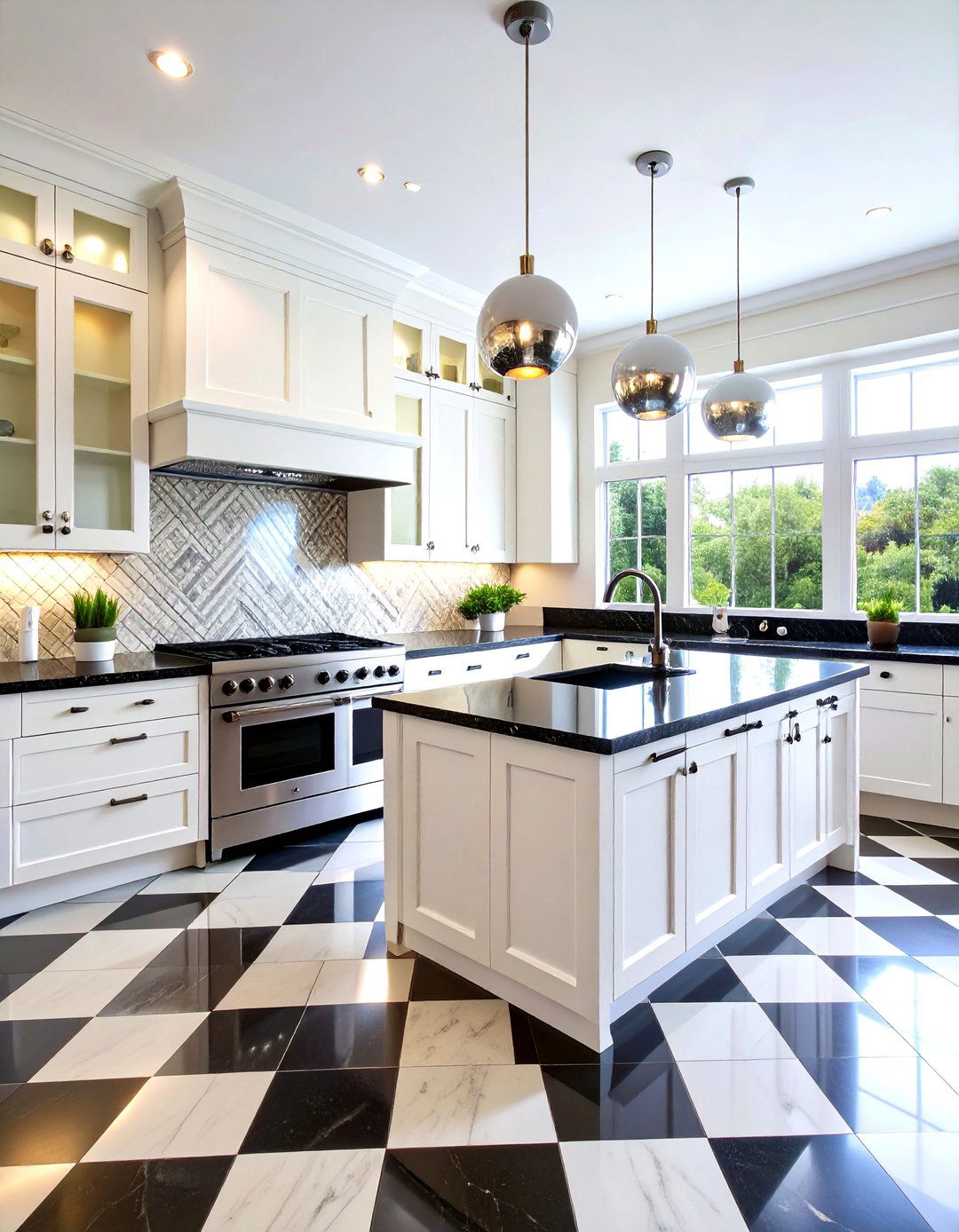Art Deco Glam White Kitchen with Black Countertops - 20 white kitchen with black countertops ideas