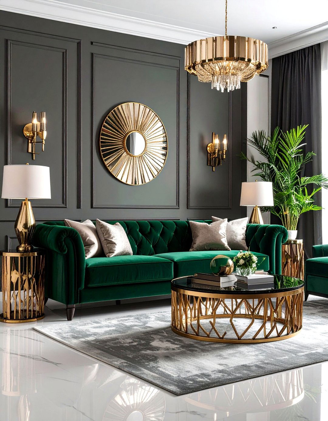 Art Deco Glamour Grey Walls Black Trim Living Room - 20 living room grey walls black trim