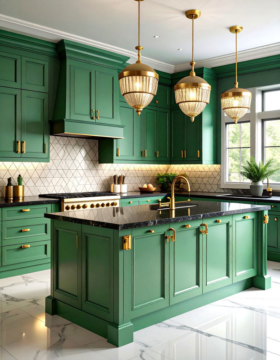 Art Deco Glamour Kitchen With Dark Countertops and Light Cabinets - 20 kitchen with dark countertops and light cabinets