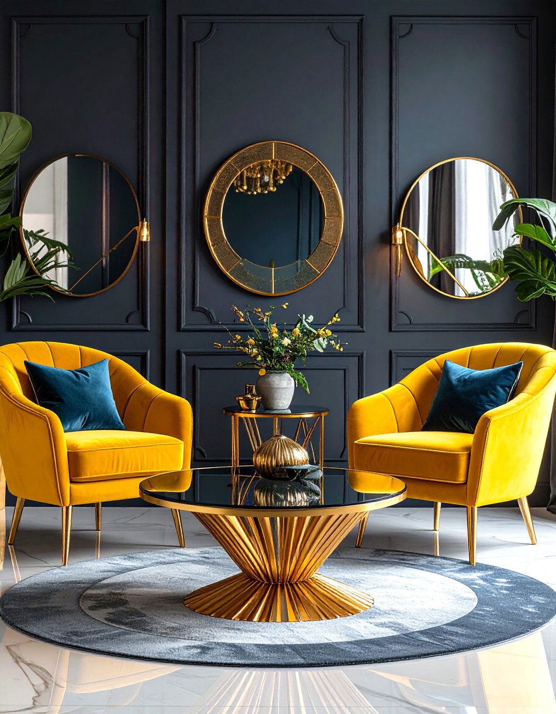 Art Deco Inspired Grey and Yellow Living Room Channels Glamour - 20 Grey and Yellow Living Room Ideas