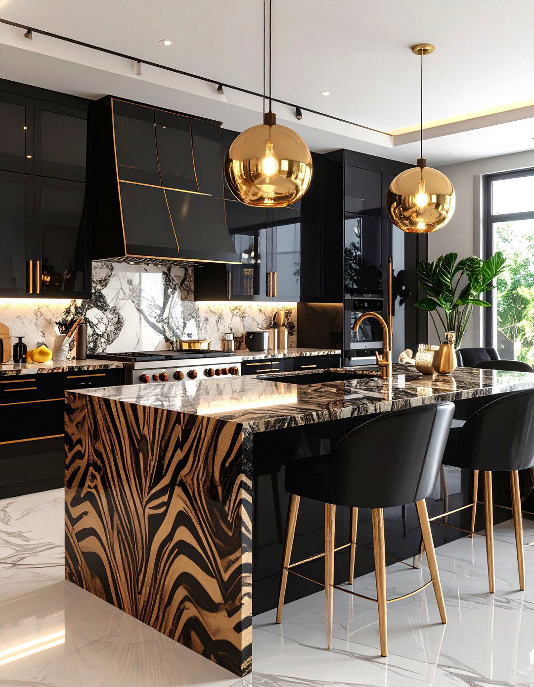 Art Deco Kitchen With Black Cabinets And Exotic Wood Countertops - 20 Kitchen With Black Cabinets And Wood Countertops Ideas