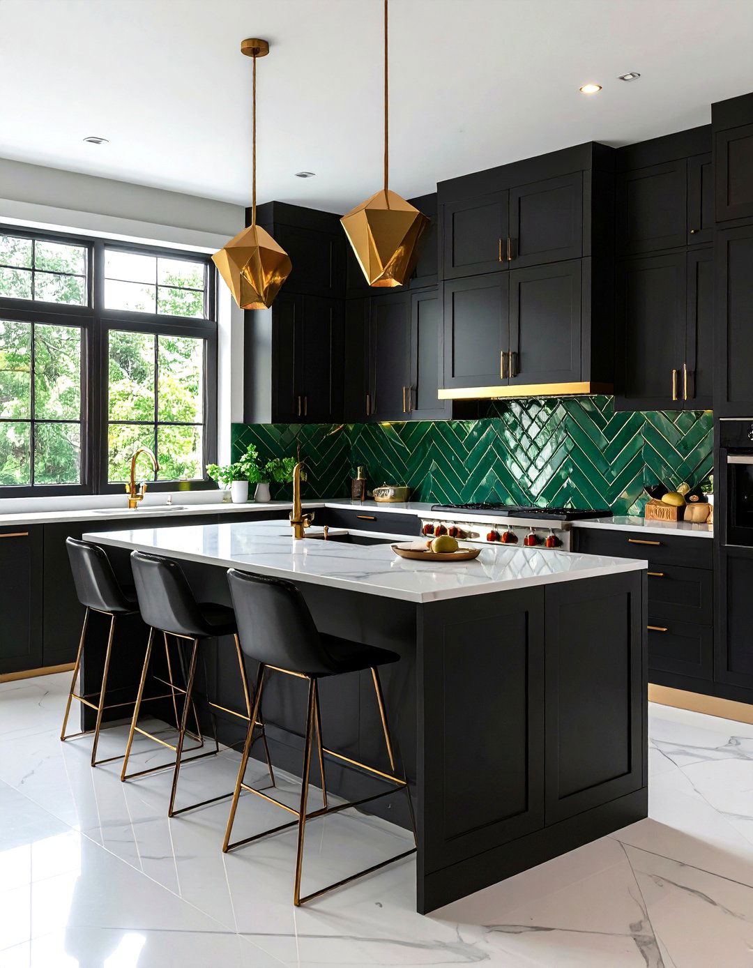 Art Deco Kitchen With Green Backsplash Geometric Patterns - 20 Kitchen With Green Backsplash Ideas