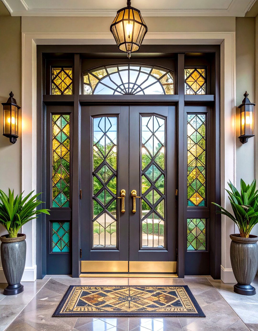 Art Deco Leaded Glass Pattern - 20 Dark Gray Front Door Ideas