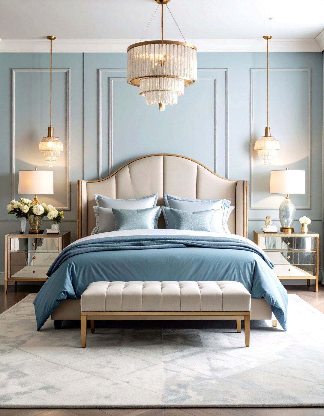 Art Deco Light Blue Bedroom Glamour - 20 Light Blue Bedroom Ideas