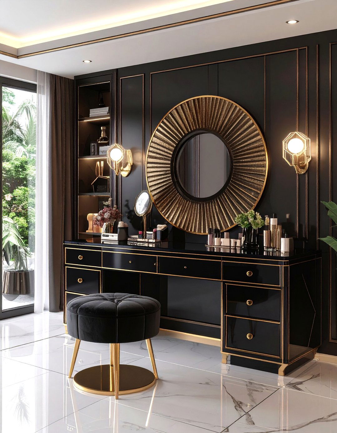 Art Deco Luxe Makeup Room with Geometric Patterns - 20 Makeup Room Ideas