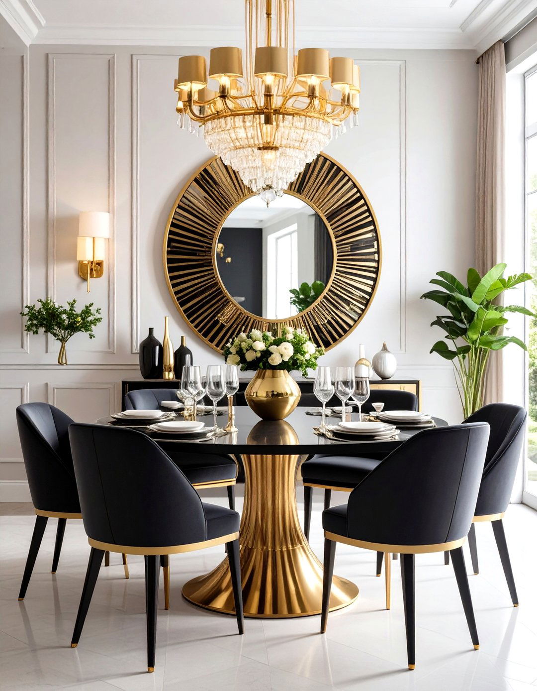 Art Deco Mirror Painting with Geometric Gold Accents - 20 Mirror Painting Ideas